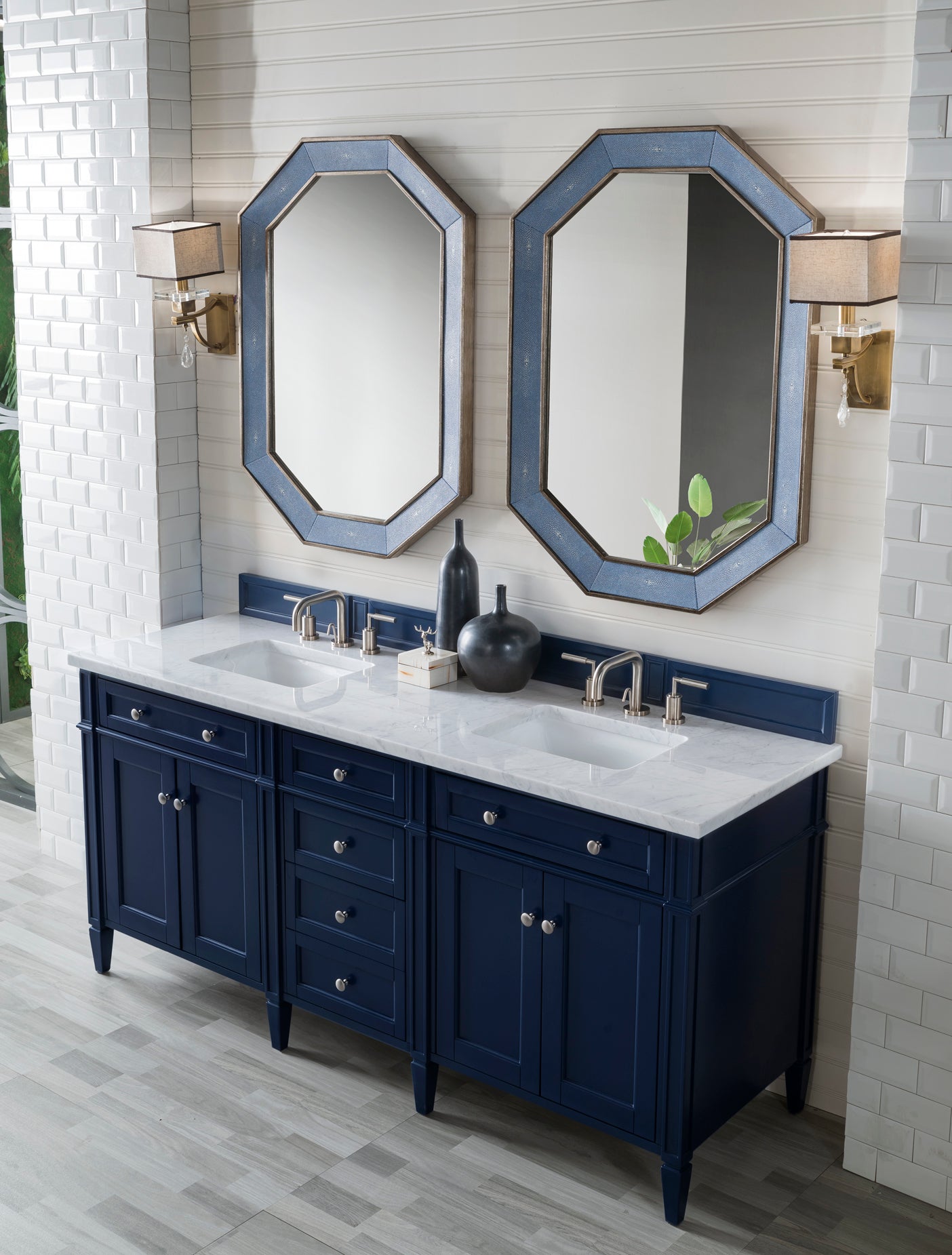 James Martin Brittany 72" Double Vanity in Victory Bleu with 3cm Countertop