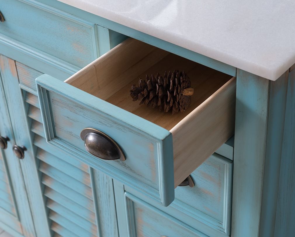 Chans Furniture CF-28885BU 46 Inch Abbeville Farmhouse Style Distressed Blue Bathroom Vanity