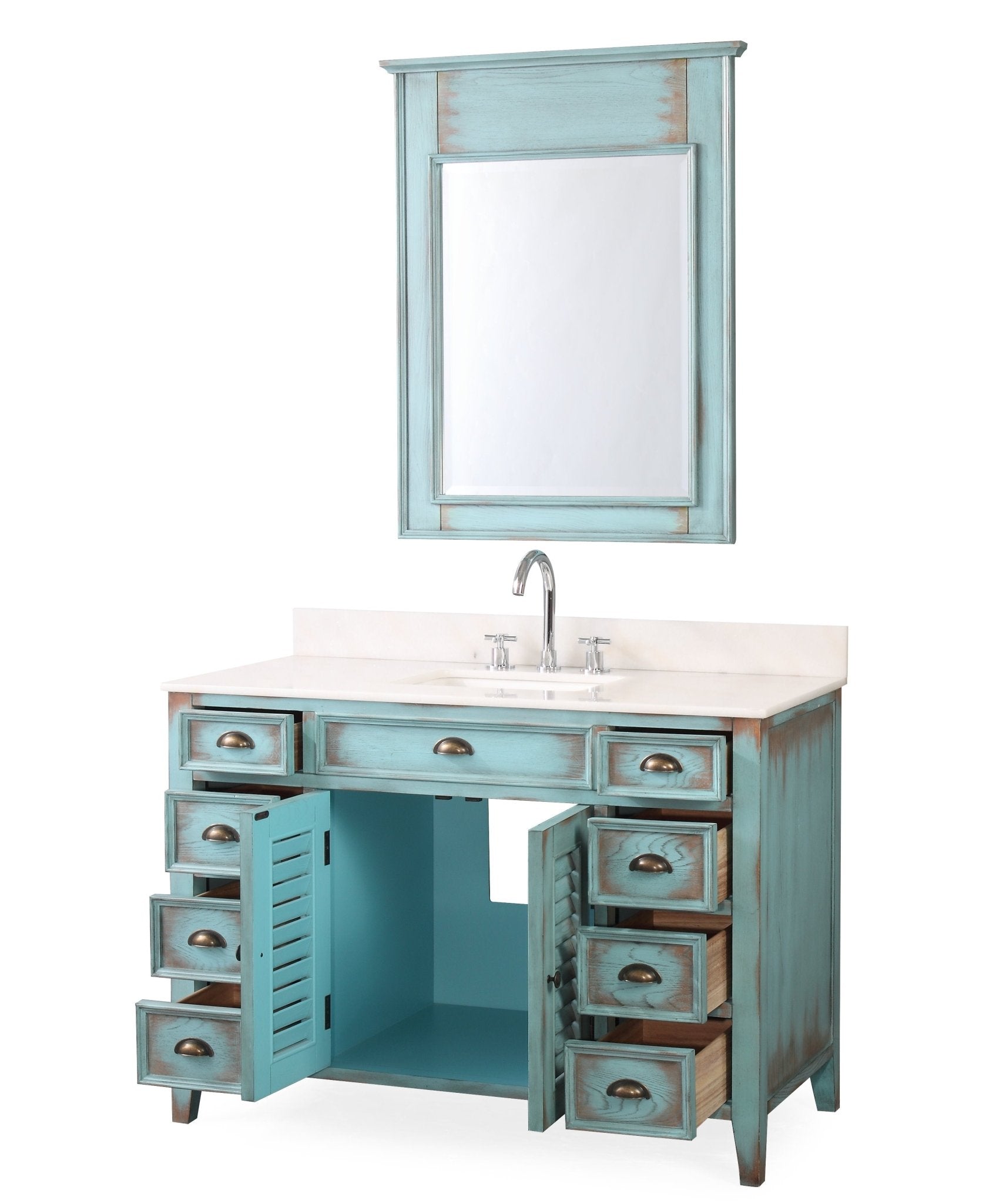 Chans Furniture CF-28885BU 46 Inch Abbeville Farmhouse Style Distressed Blue Bathroom Vanity