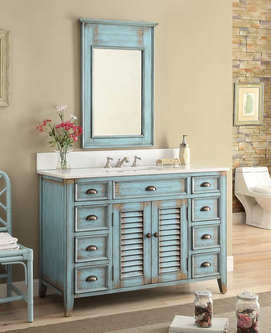 Chans Furniture CF-28885BU 46 Inch Abbeville Farmhouse Style Distressed Blue Bathroom Vanity