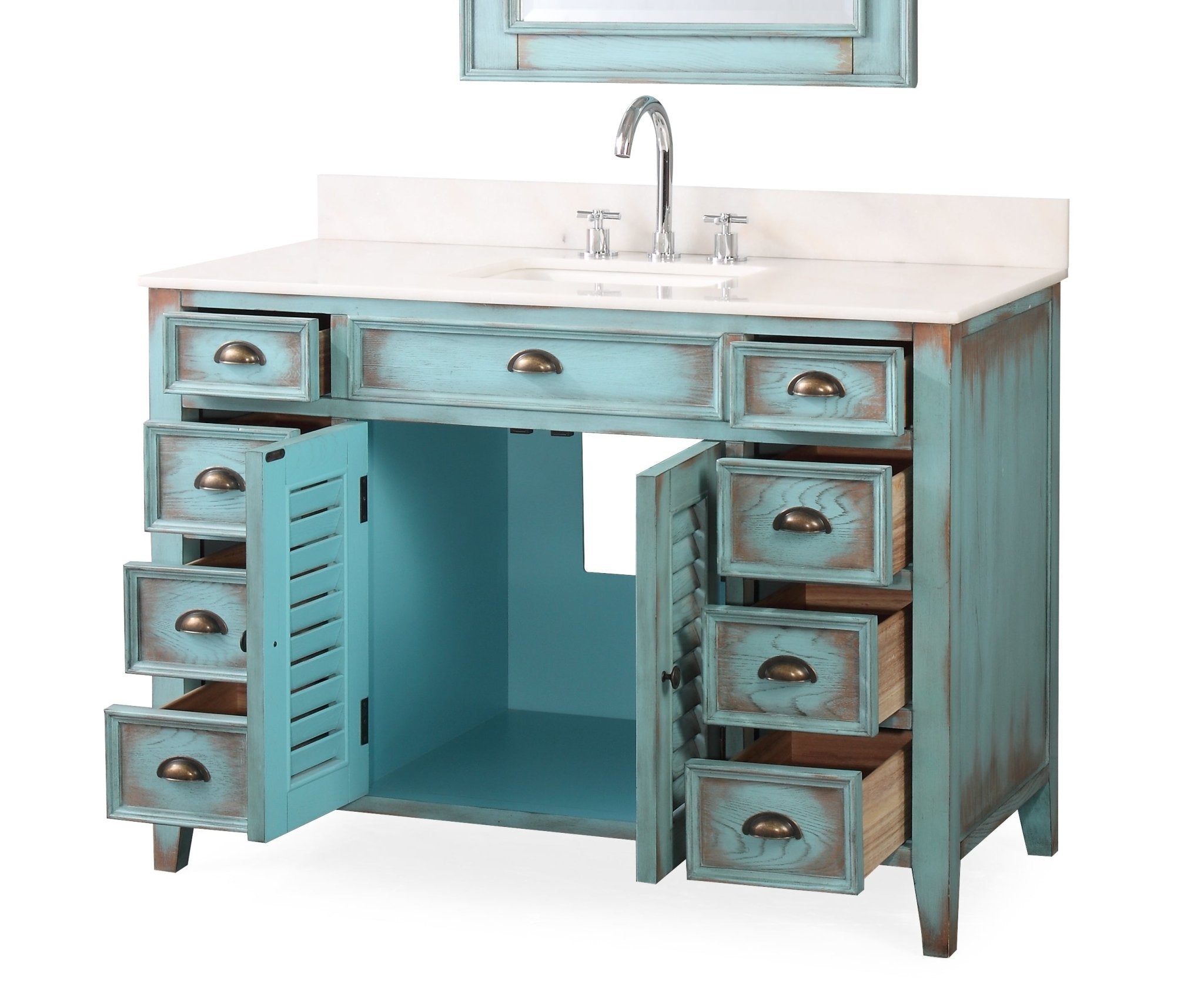 Chans Furniture CF-28885BU 46 Inch Abbeville Farmhouse Style Distressed Blue Bathroom Vanity