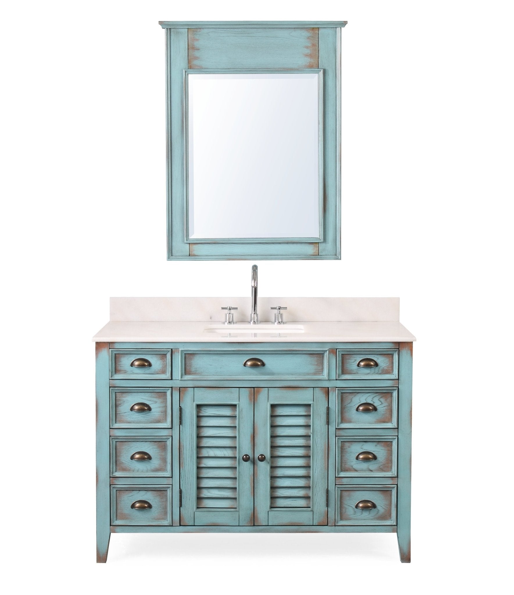 Chans Furniture CF-28885BU 46 Inch Abbeville Farmhouse Style Distressed Blue Bathroom Vanity