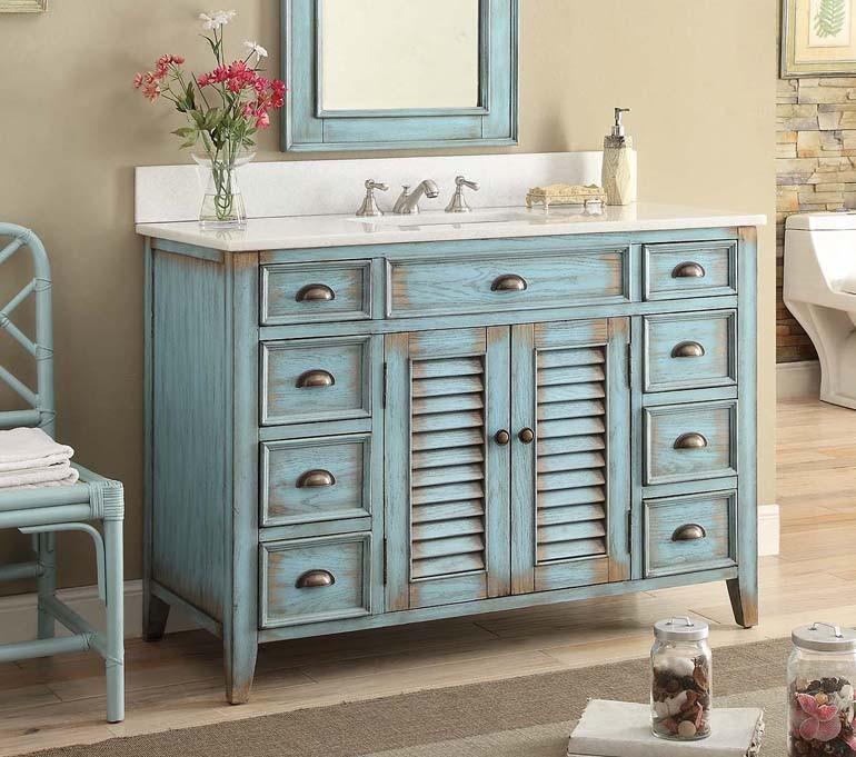 Chans Furniture CF-28885BU 46 Inch Abbeville Farmhouse Style Distressed Blue Bathroom Vanity