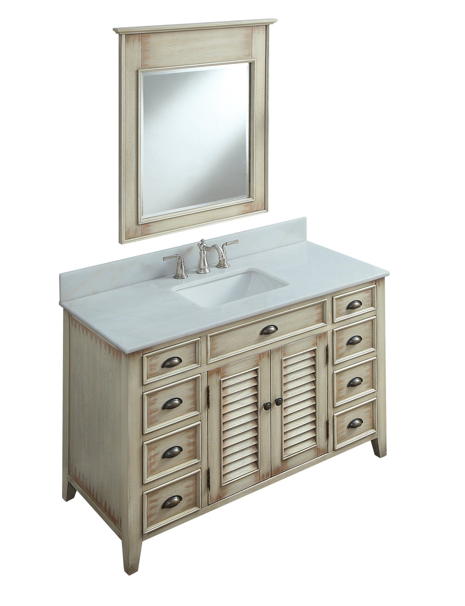 Chans Furniture CF-28325 46 Inch Distress Beige Cottage Style Abbeville Bathroom Sink Vanity