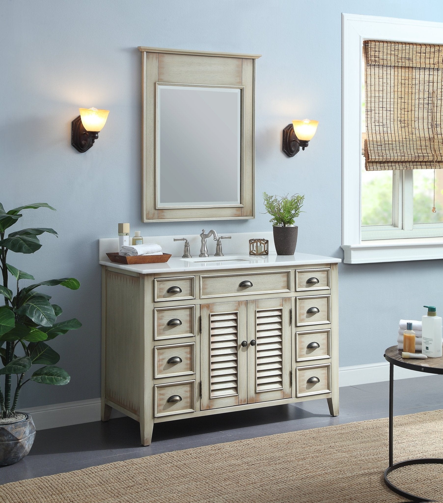 Chans Furniture CF-28325 46 Inch Distress Beige Cottage Style Abbeville Bathroom Sink Vanity