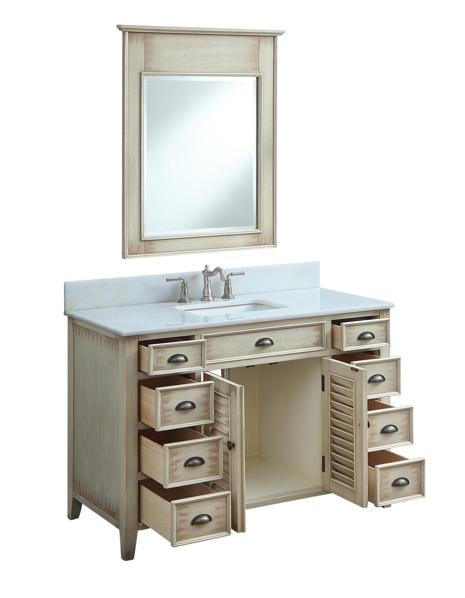 Chans Furniture CF-28325 46 Inch Distress Beige Cottage Style Abbeville Bathroom Sink Vanity