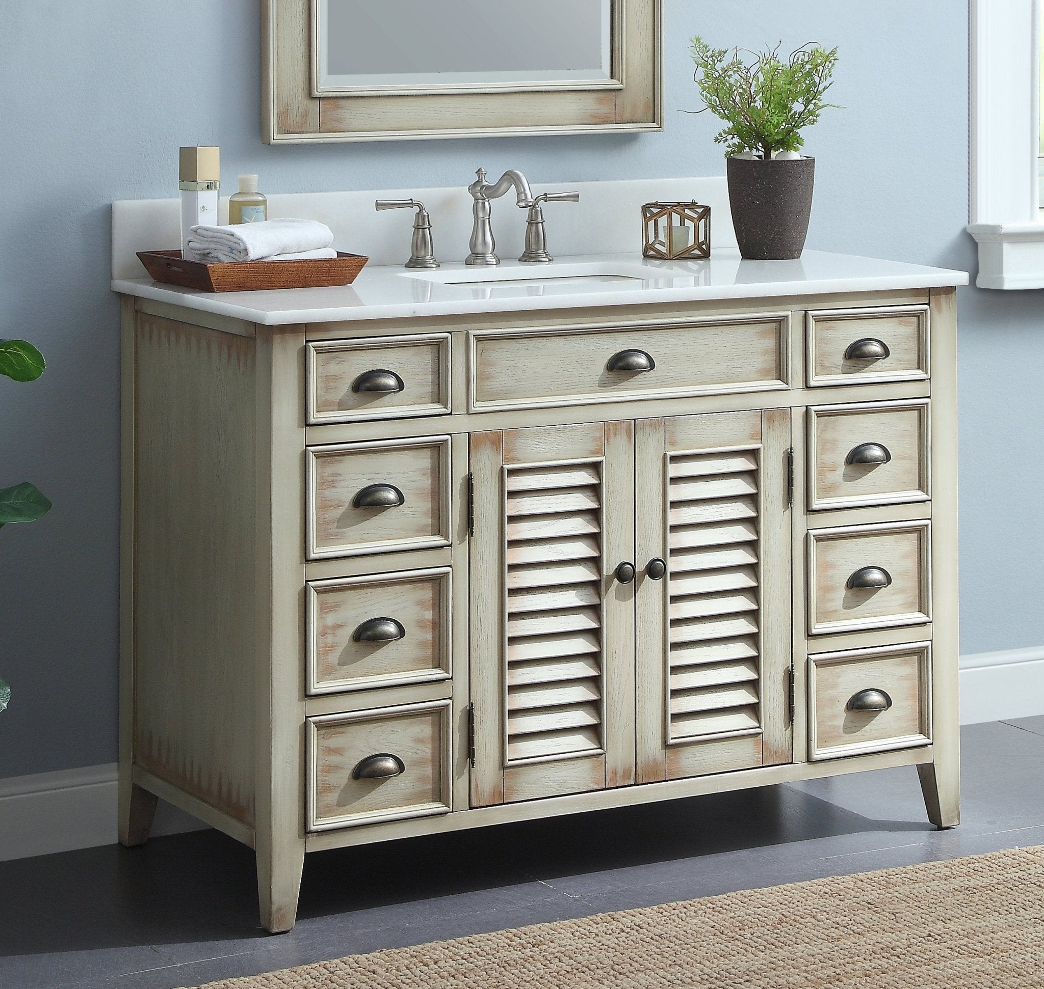 Chans Furniture CF-28325 46 Inch Distress Beige Cottage Style Abbeville Bathroom Sink Vanity