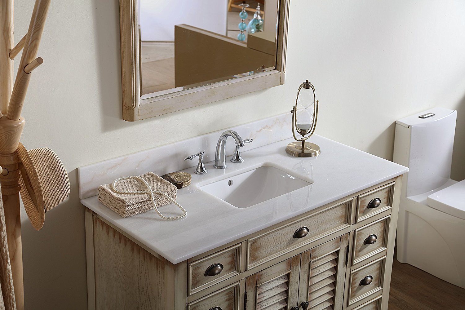 Chans Furniture CF-28325 46 Inch Distress Beige Cottage Style Abbeville Bathroom Sink Vanity