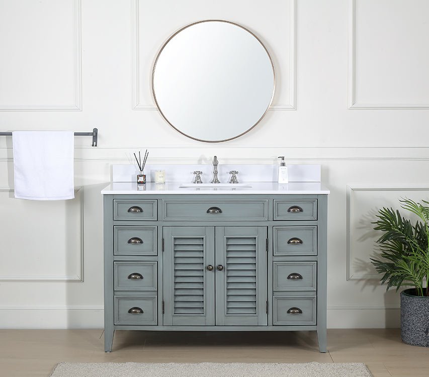 Chans Furniture CF-4485CK 46 Inch Gray Zapate With Plantation Style Single Sink Bathroom Vanity