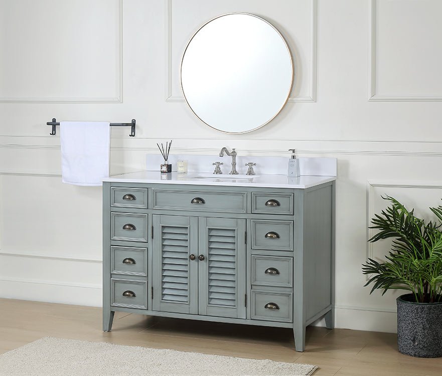 Chans Furniture CF-4485CK 46 Inch Gray Zapate With Plantation Style Single Sink Bathroom Vanity