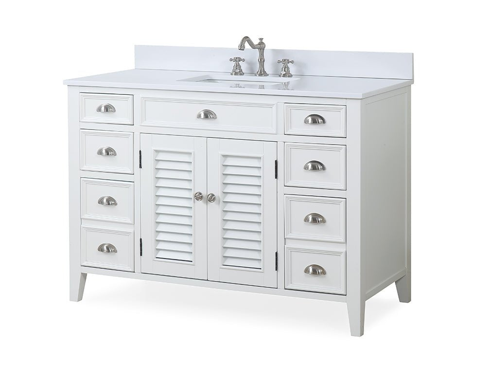 Chans Furniture CF-4485W 46 Inch White Zapate With Plantation Style Single Sink Bathroom Vanity