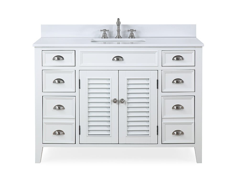 Chans Furniture CF-4485W 46 Inch White Zapate With Plantation Style Single Sink Bathroom Vanity