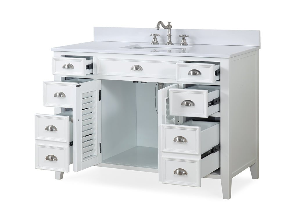 Chans Furniture CF-4485W 46 Inch White Zapate With Plantation Style Single Sink Bathroom Vanity