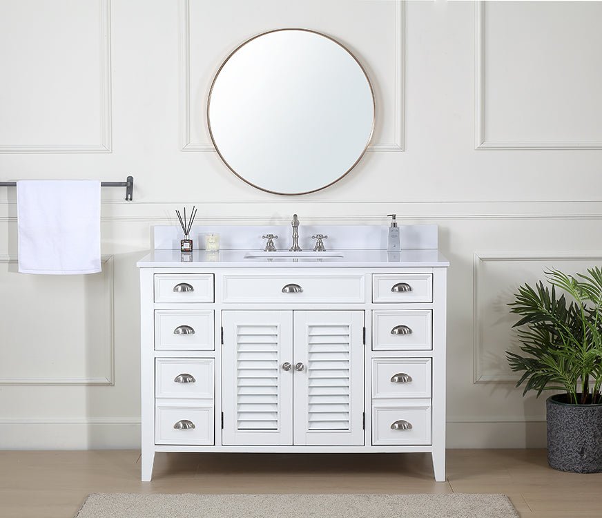 Chans Furniture CF-4485W 46 Inch White Zapate With Plantation Style Single Sink Bathroom Vanity