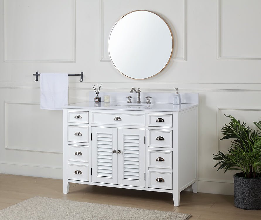 Chans Furniture CF-4485W 46 Inch White Zapate With Plantation Style Single Sink Bathroom Vanity