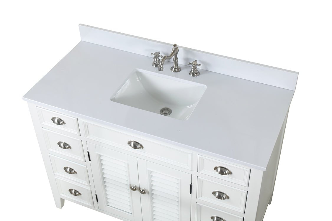 Chans Furniture CF-4485W 46 Inch White Zapate With Plantation Style Single Sink Bathroom Vanity