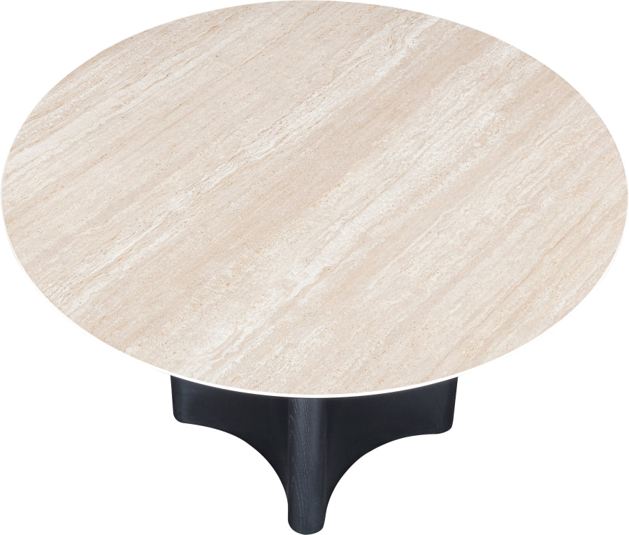 Corvina 46.5" Travertine Sintered Stone Top And Oak Veneer Base Dining Table