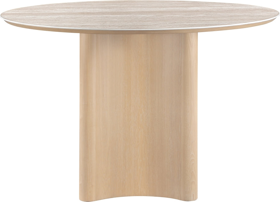 Corvina 46.5" Travertine Sintered Stone Top And Oak Veneer Base Dining Table