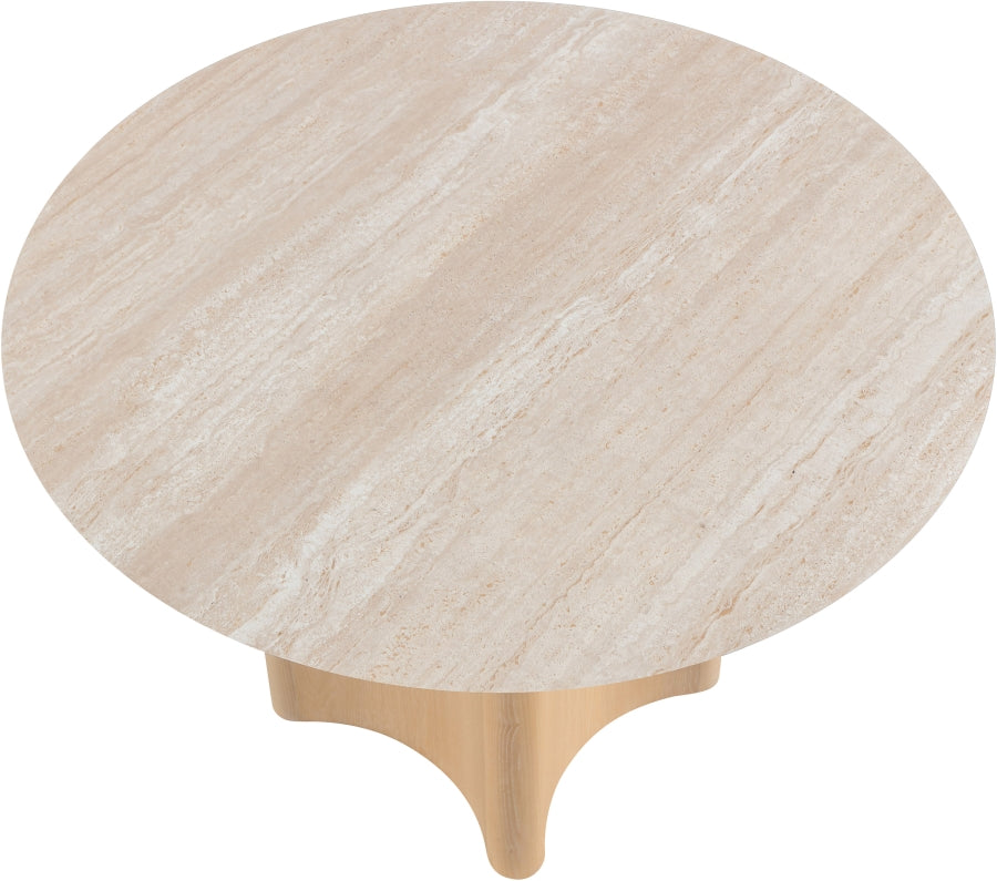 Corvina 46.5" Travertine Sintered Stone Top And Oak Veneer Base Dining Table