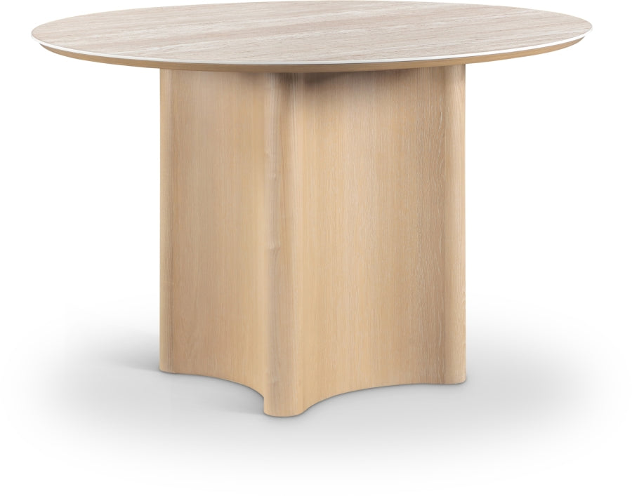 Corvina 46.5" Travertine Sintered Stone Top And Oak Veneer Base Dining Table