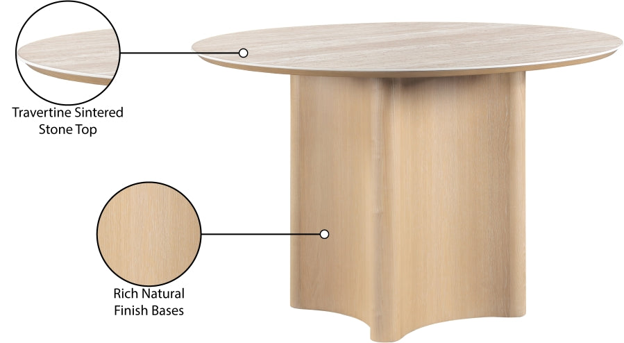 Corvina 46.5" Travertine Sintered Stone Top And Oak Veneer Base Dining Table