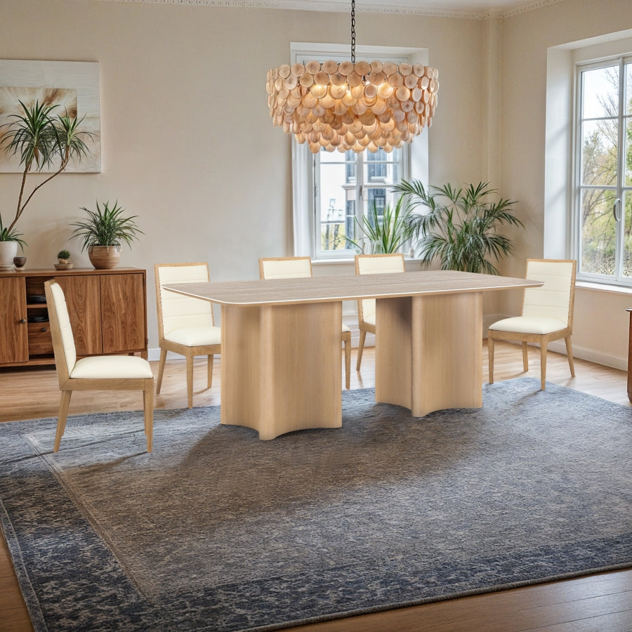 Corvina 78" Travertine Sintered Stone Top And Oak Veneer Base Dining Table