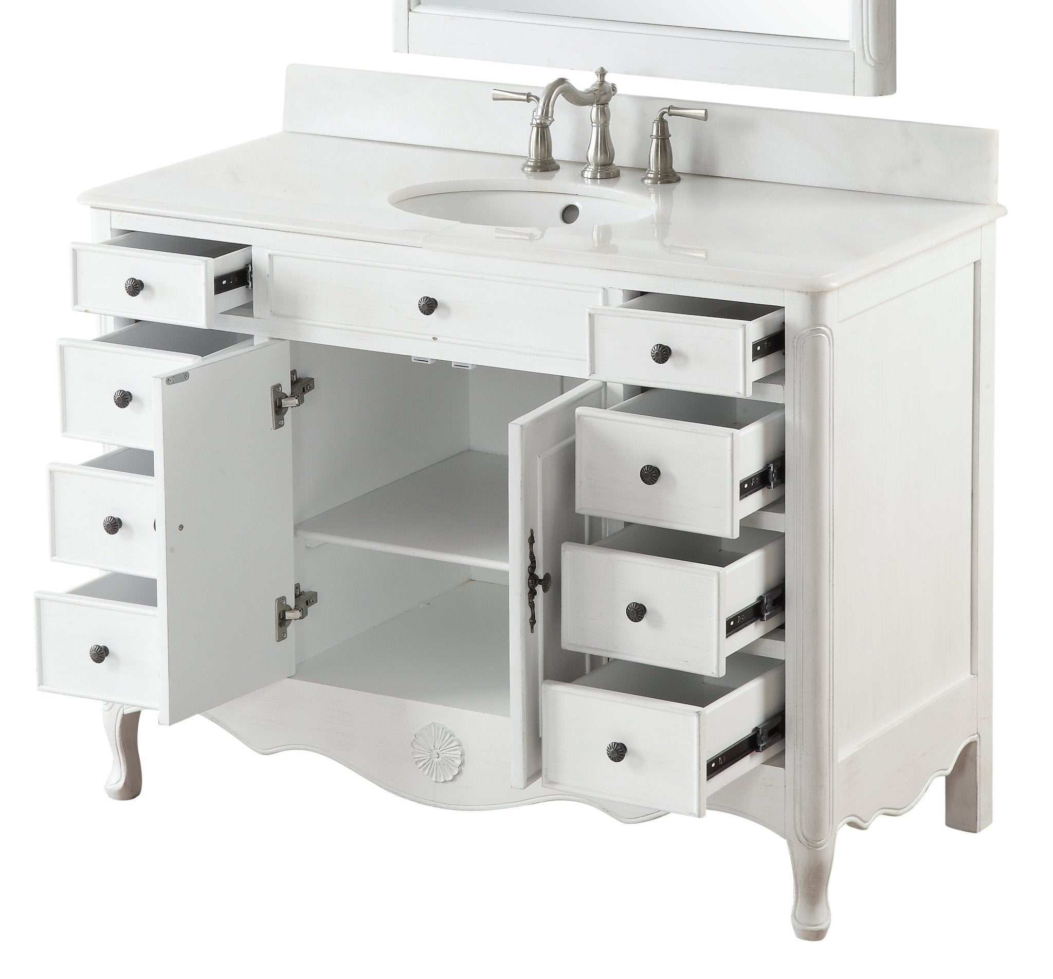 Chans Furniture HF-8535AW 46 Inch Distressed Antique White Cottage Style Fayetteville Bathroom Sink Vanity