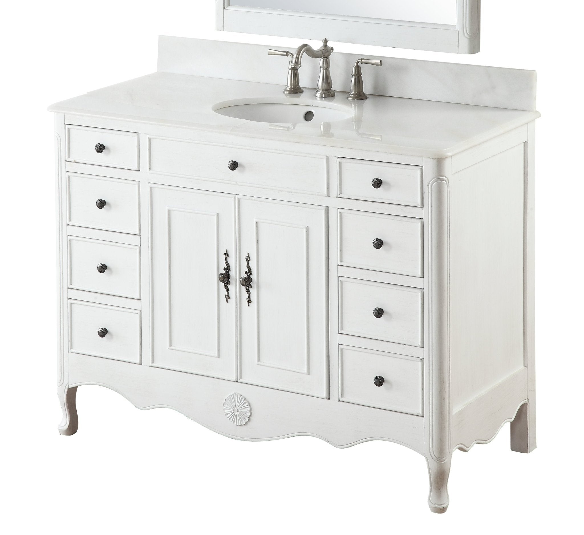 Chans Furniture HF-8535AW 46 Inch Distressed Antique White Cottage Style Fayetteville Bathroom Sink Vanity