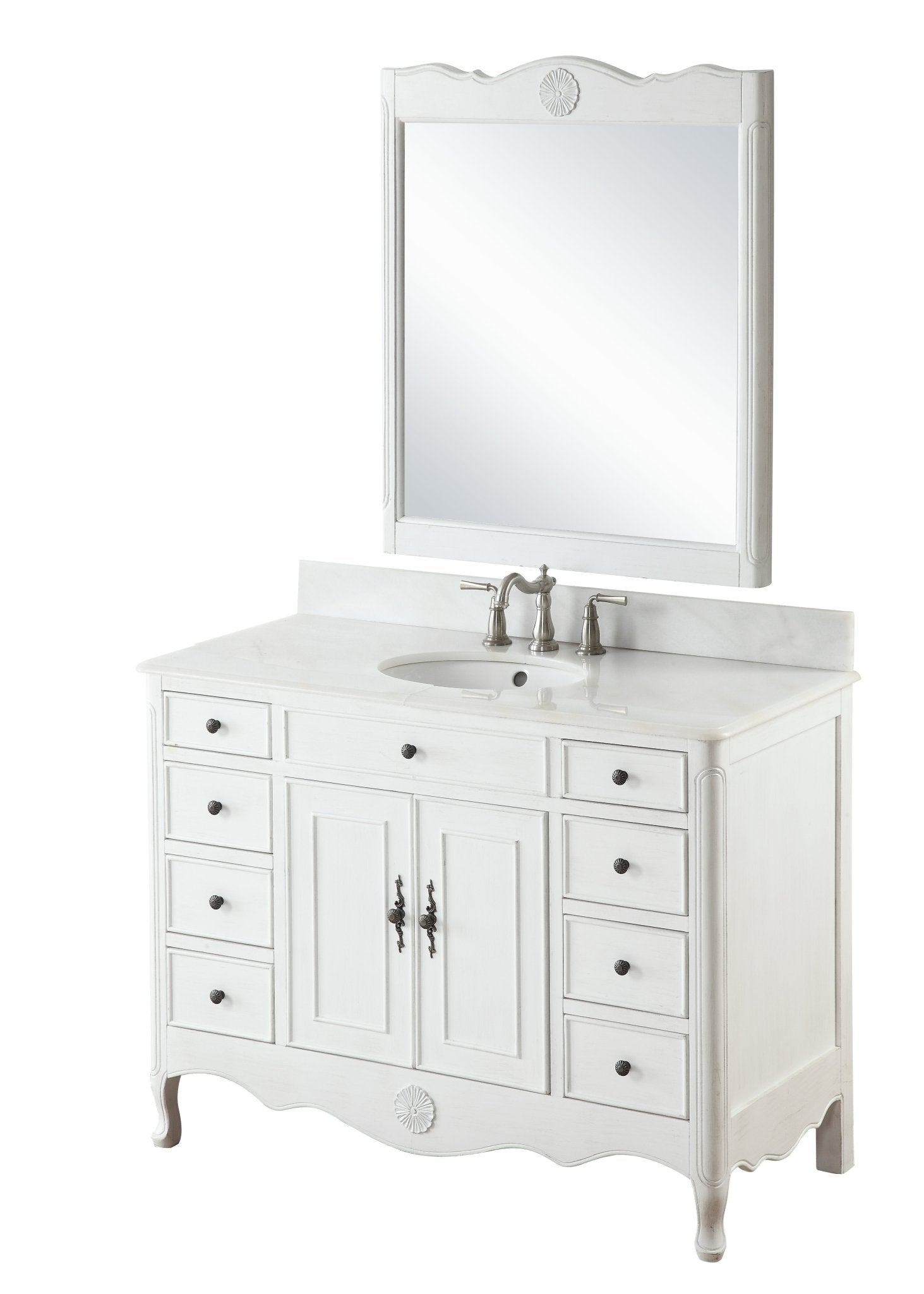 Chans Furniture HF-8535AW 46 Inch Distressed Antique White Cottage Style Fayetteville Bathroom Sink Vanity