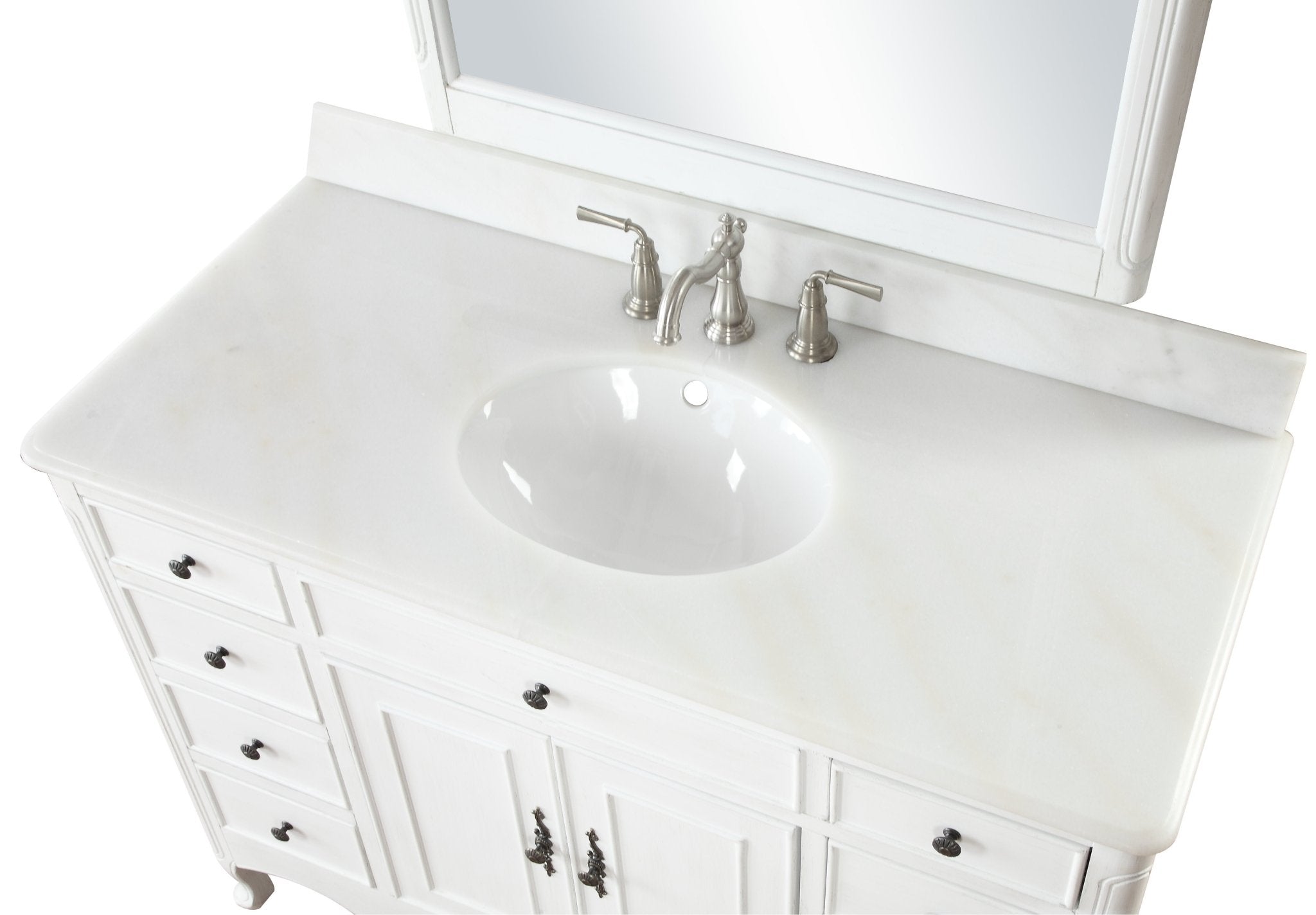 Chans Furniture HF-8535AW 46 Inch Distressed Antique White Cottage Style Fayetteville Bathroom Sink Vanity