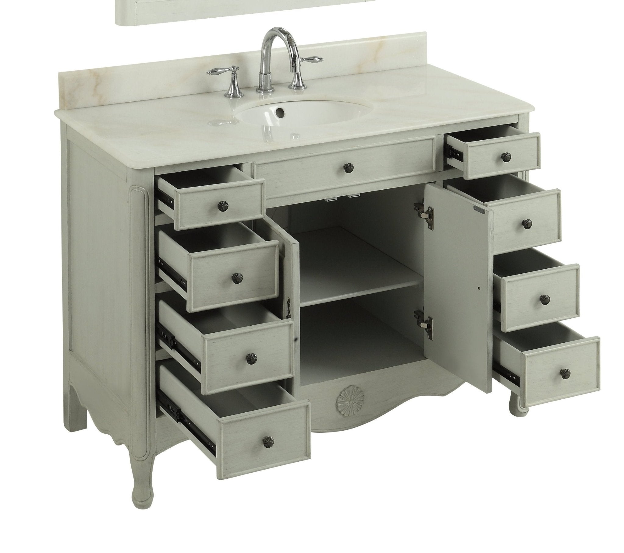 Chans Furniture HF-8535CK 46 Inch Distressed Light Gray Cottage Style Fayetteville Bathroom Sink Vanity