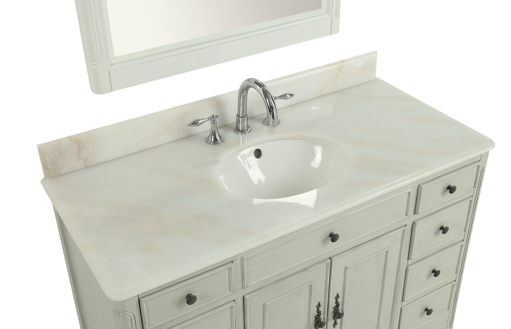Chans Furniture HF-8535CK 46 Inch Distressed Light Gray Cottage Style Fayetteville Bathroom Sink Vanity