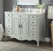 Chans Furniture HF-8535CK 46 Inch Distressed Light Gray Cottage Style Fayetteville Bathroom Sink Vanity