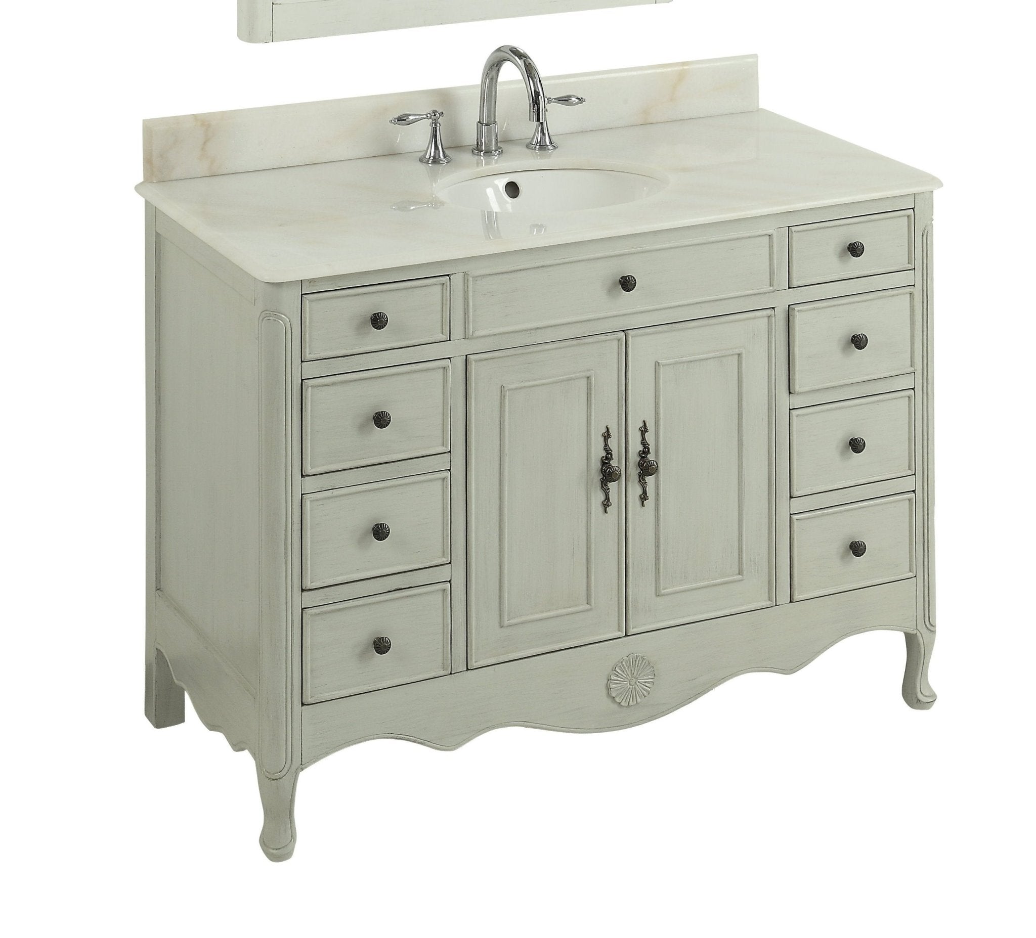 Chans Furniture HF-8535CK 46 Inch Distressed Light Gray Cottage Style Fayetteville Bathroom Sink Vanity