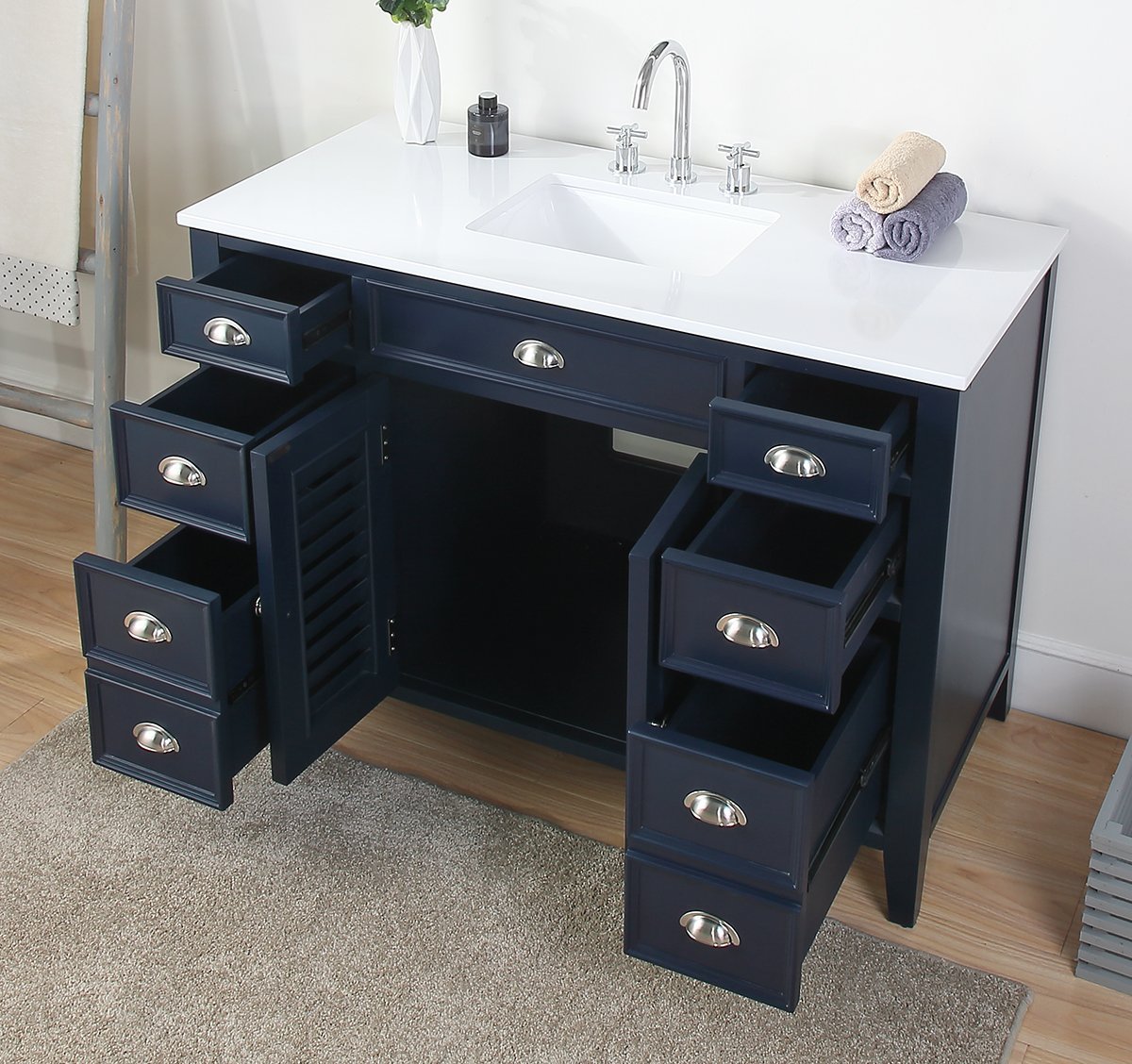 Chans Furniture CF-4485NB 46" Benton Collection Navy Blue Zapate Bathroom Sink Vanity