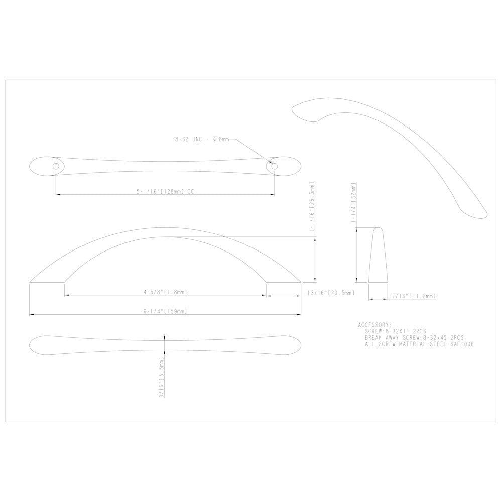 Hardware Resources 128 mm Brushed Antique Brass Arched Kingsport Cabinet Pull