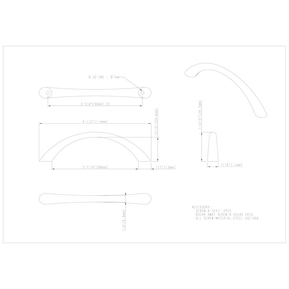 Hardware Resources 96 mm Center-to-Center Satin Nickel Arched Capri Cabinet Pull