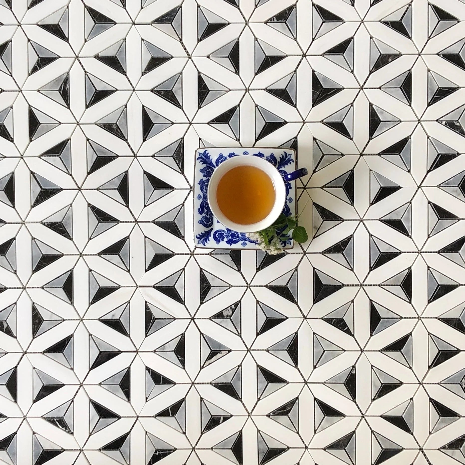 Delta Waterjet Mosaic with Dolomite, Ocean Grey, & Nero
