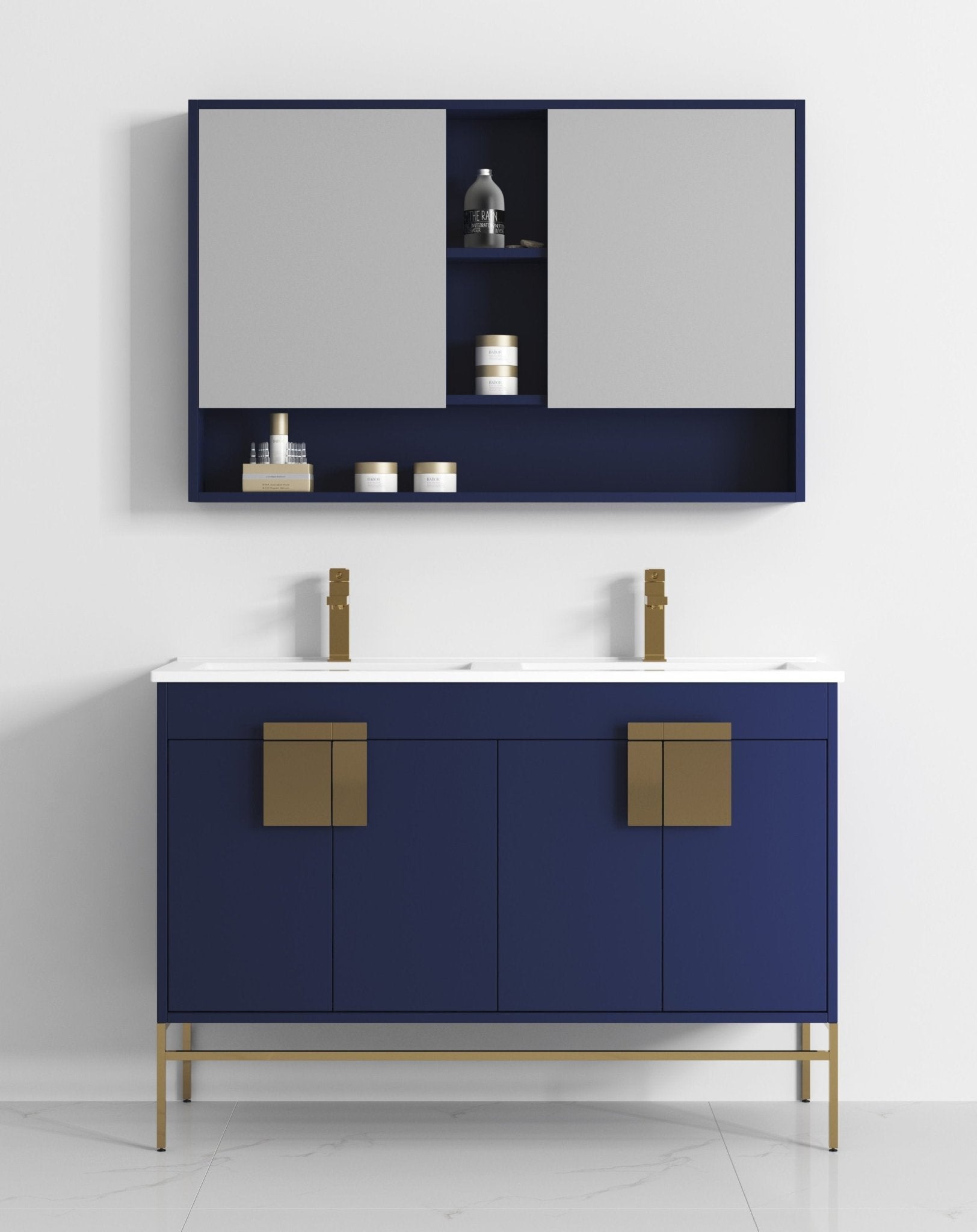 Chans Furniture CL-108NB-47QD 48" Tennant Brand Kuro Minimalistic Navy Blue Double Bathroom Vanity