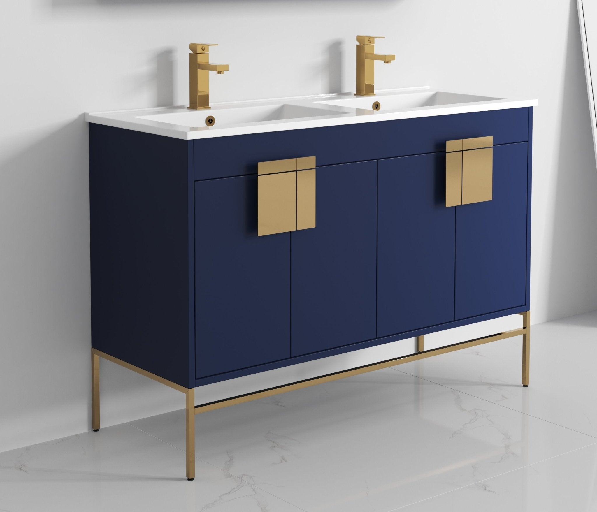 Chans Furniture CL-108NB-47QD 48" Tennant Brand Kuro Minimalistic Navy Blue Double Bathroom Vanity