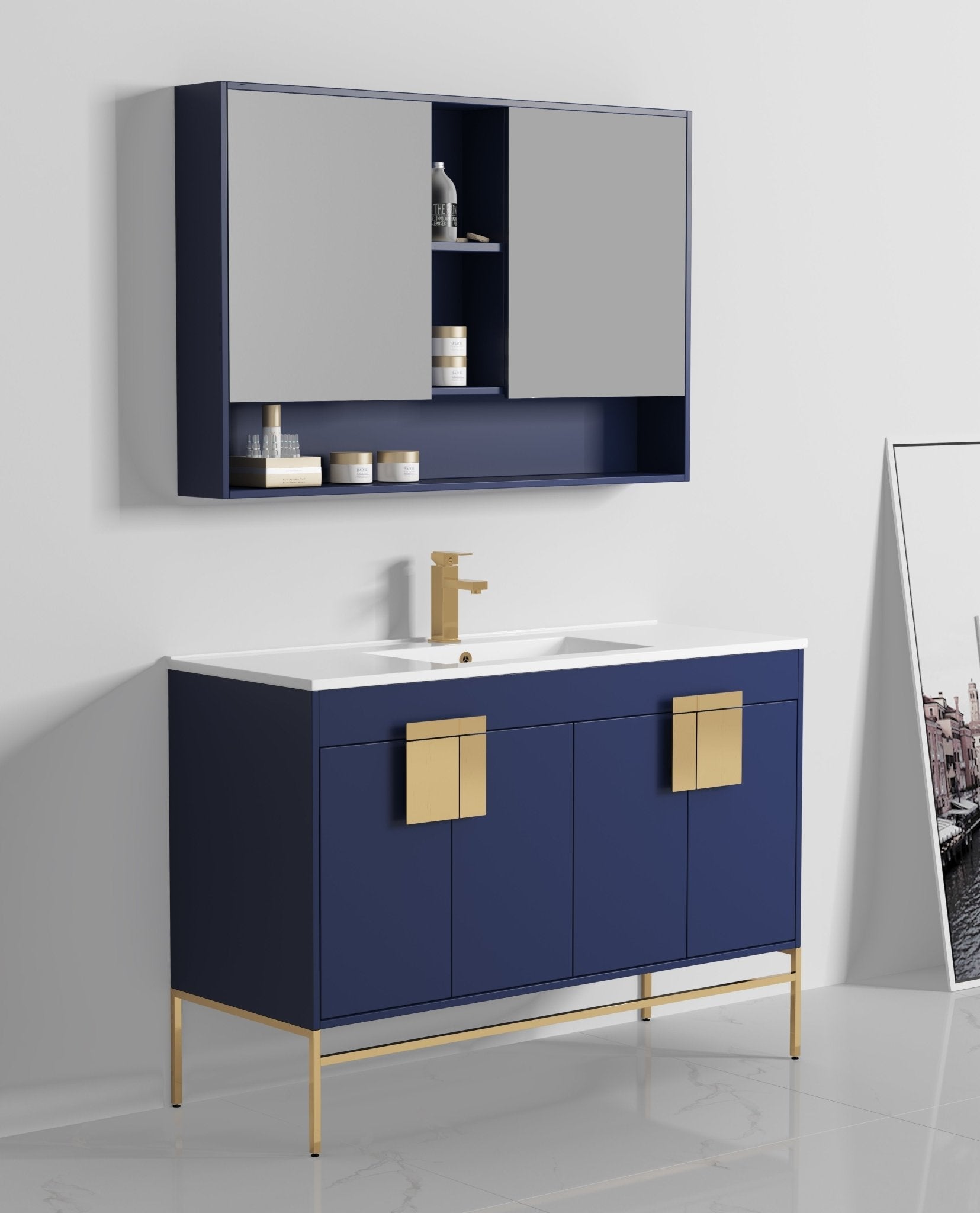 Chans Furniture CL-108NB-50SK 48" Tennant Brand Kuro Minimalistic Navy Blue Single Sink Bathroom Vanity