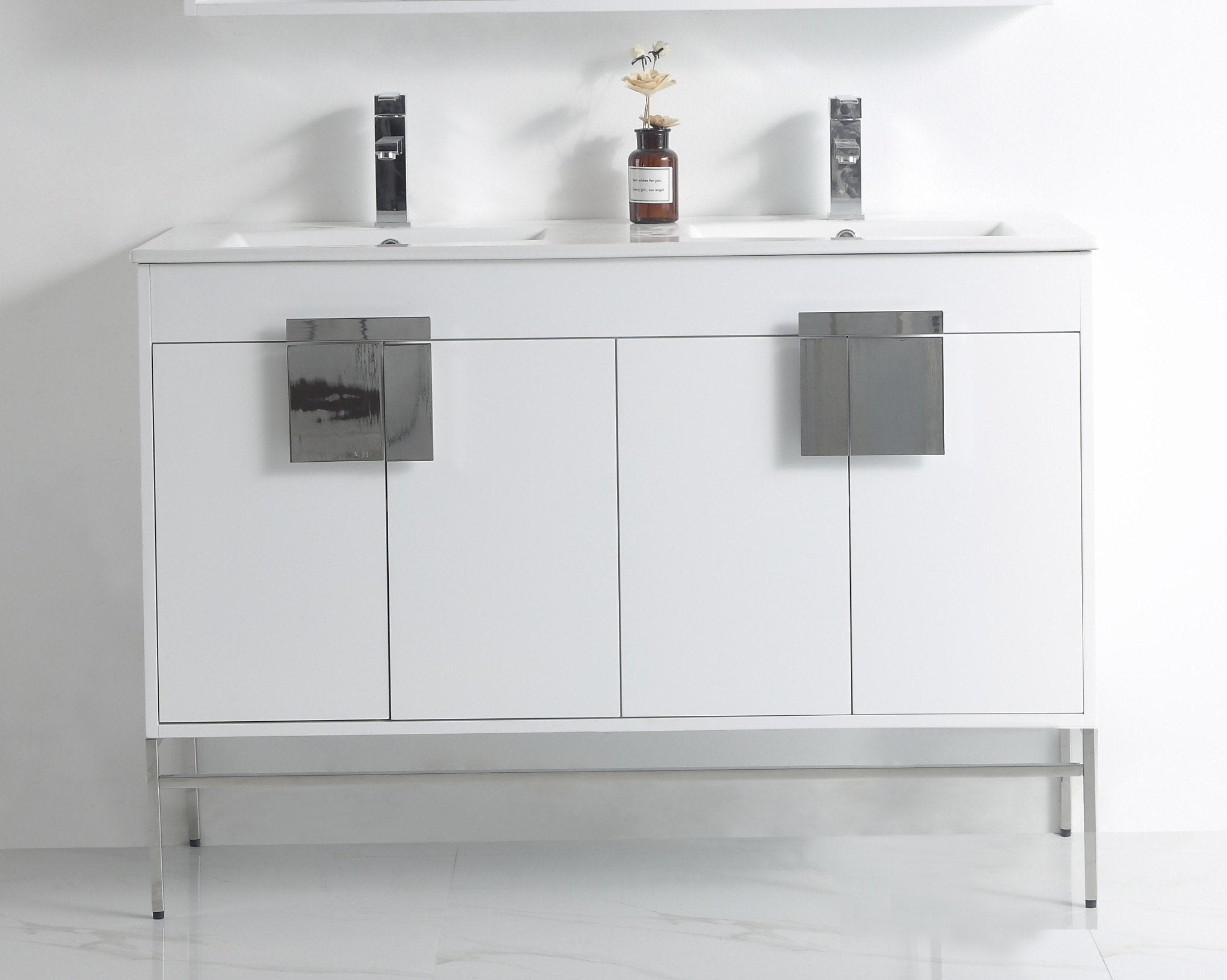 Chans Furniture CL-101WH-47QD 48" Tennant Brand Kuro Minimalistic White Double Bathroom Vanity