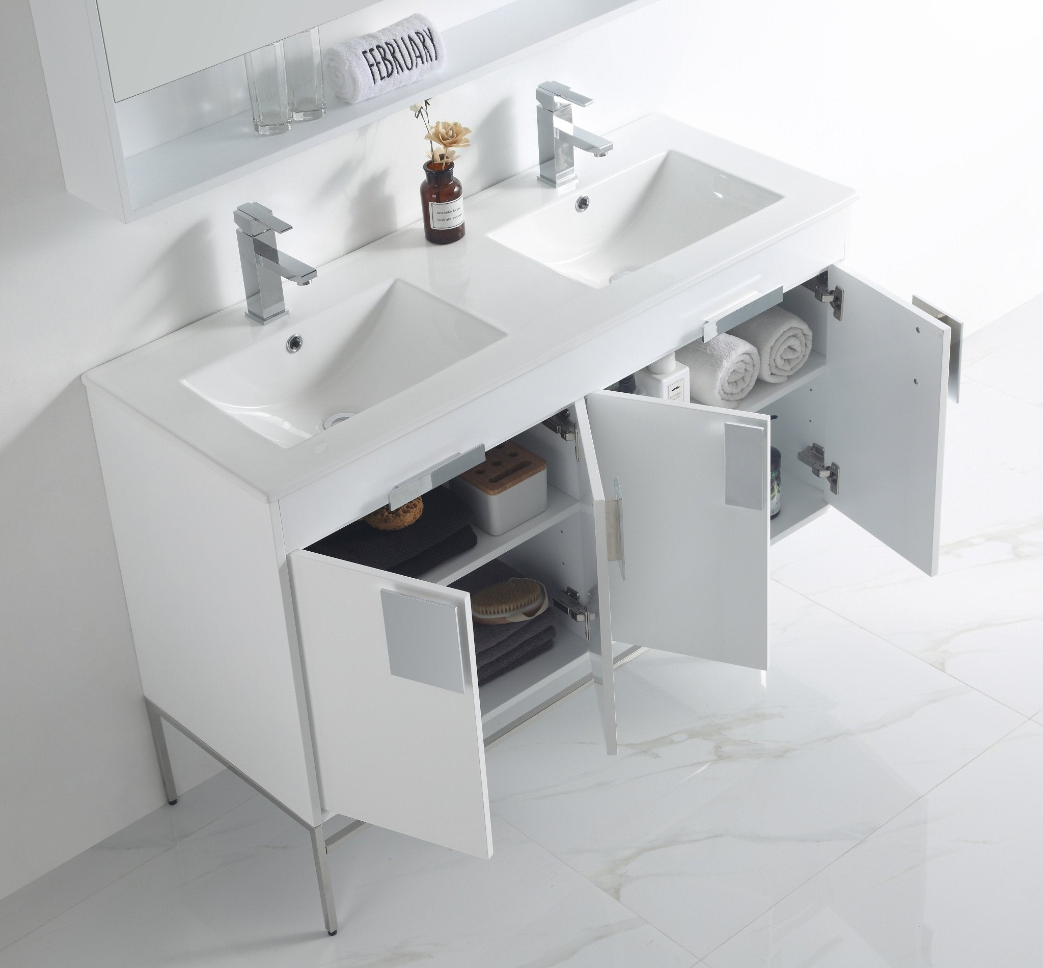 Chans Furniture CL-101WH-47QD 48" Tennant Brand Kuro Minimalistic White Double Bathroom Vanity
