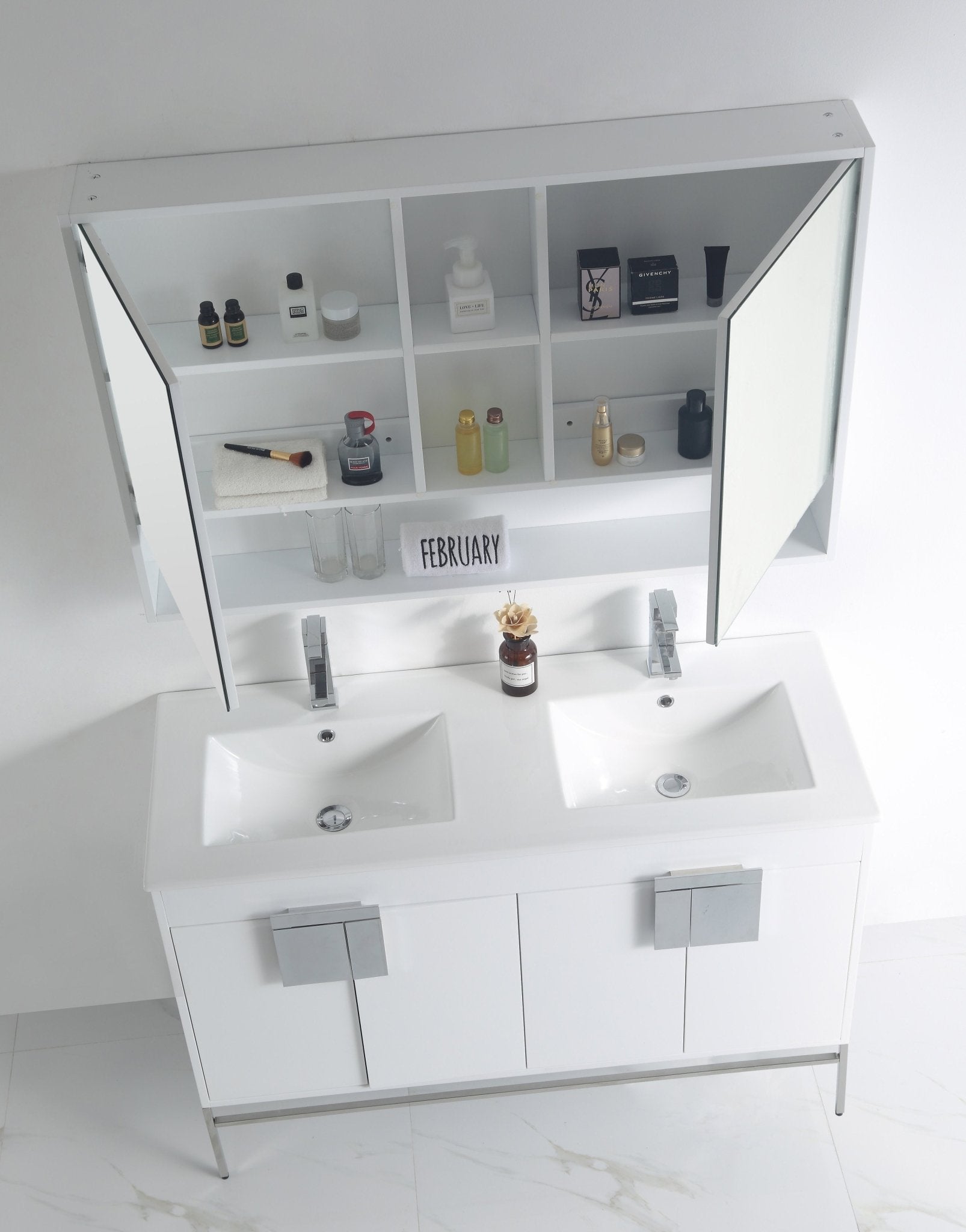 Chans Furniture CL-101WH-47QD 48" Tennant Brand Kuro Minimalistic White Double Bathroom Vanity