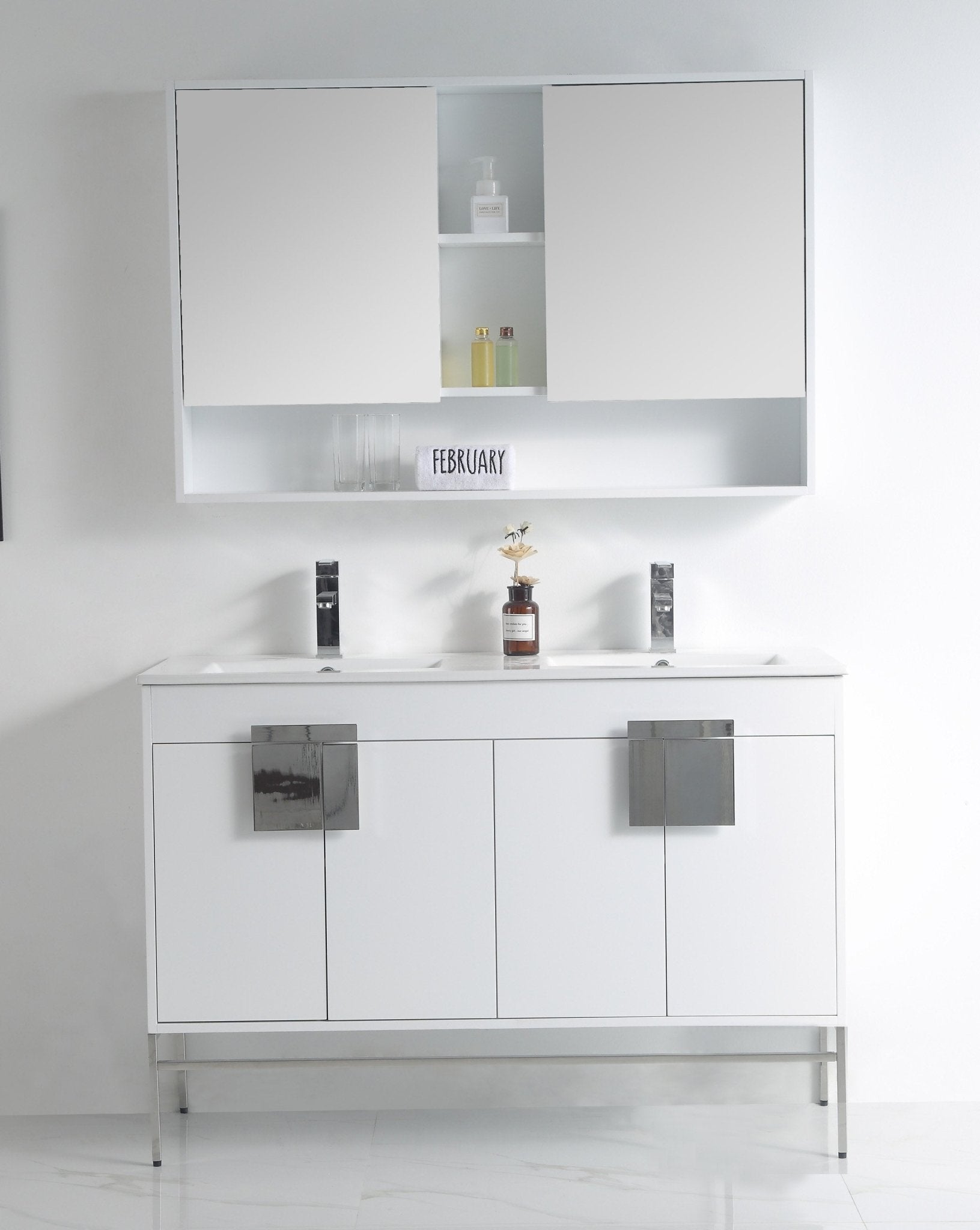 Chans Furniture CL-101WH-47QD 48" Tennant Brand Kuro Minimalistic White Double Bathroom Vanity