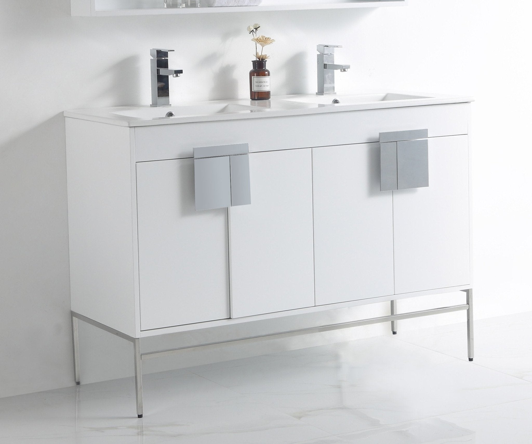Chans Furniture CL-101WH-47QD 48" Tennant Brand Kuro Minimalistic White Double Bathroom Vanity