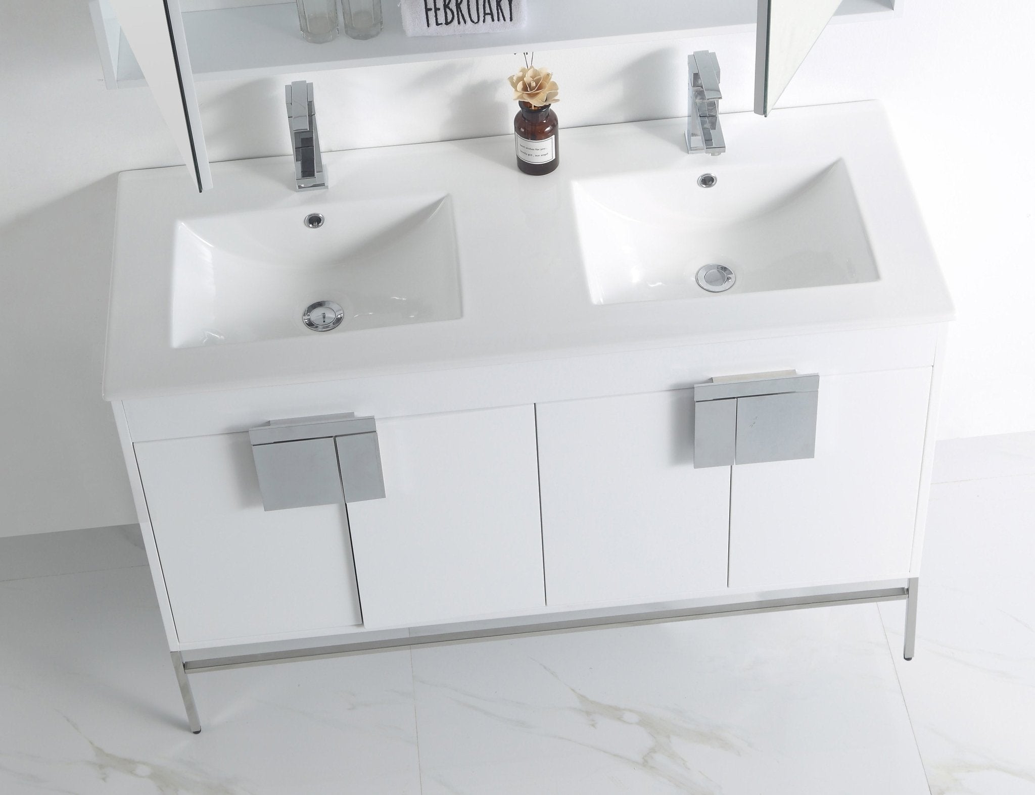 Chans Furniture CL-101WH-47QD 48" Tennant Brand Kuro Minimalistic White Double Bathroom Vanity