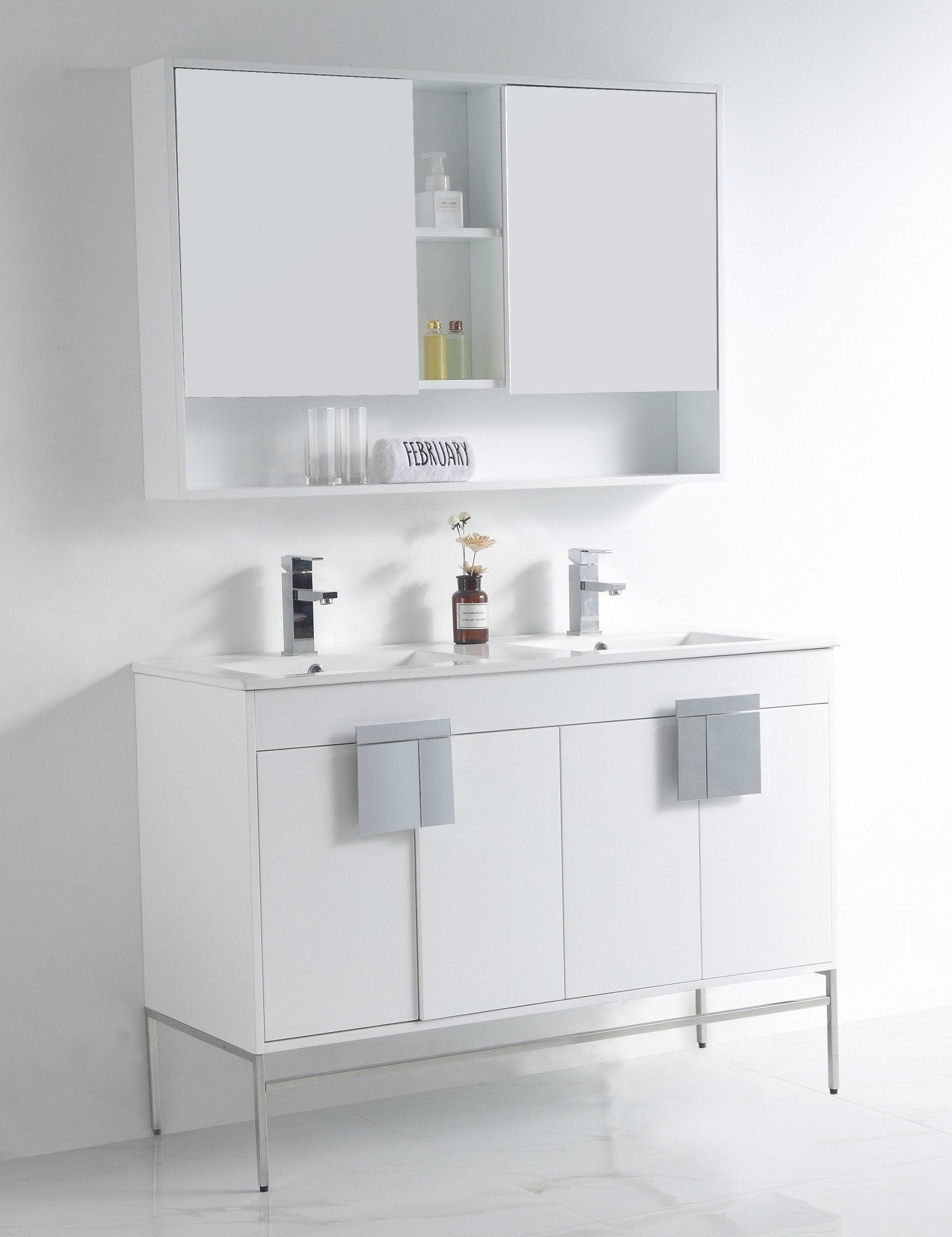 Chans Furniture CL-101WH-47QD 48" Tennant Brand Kuro Minimalistic White Double Bathroom Vanity
