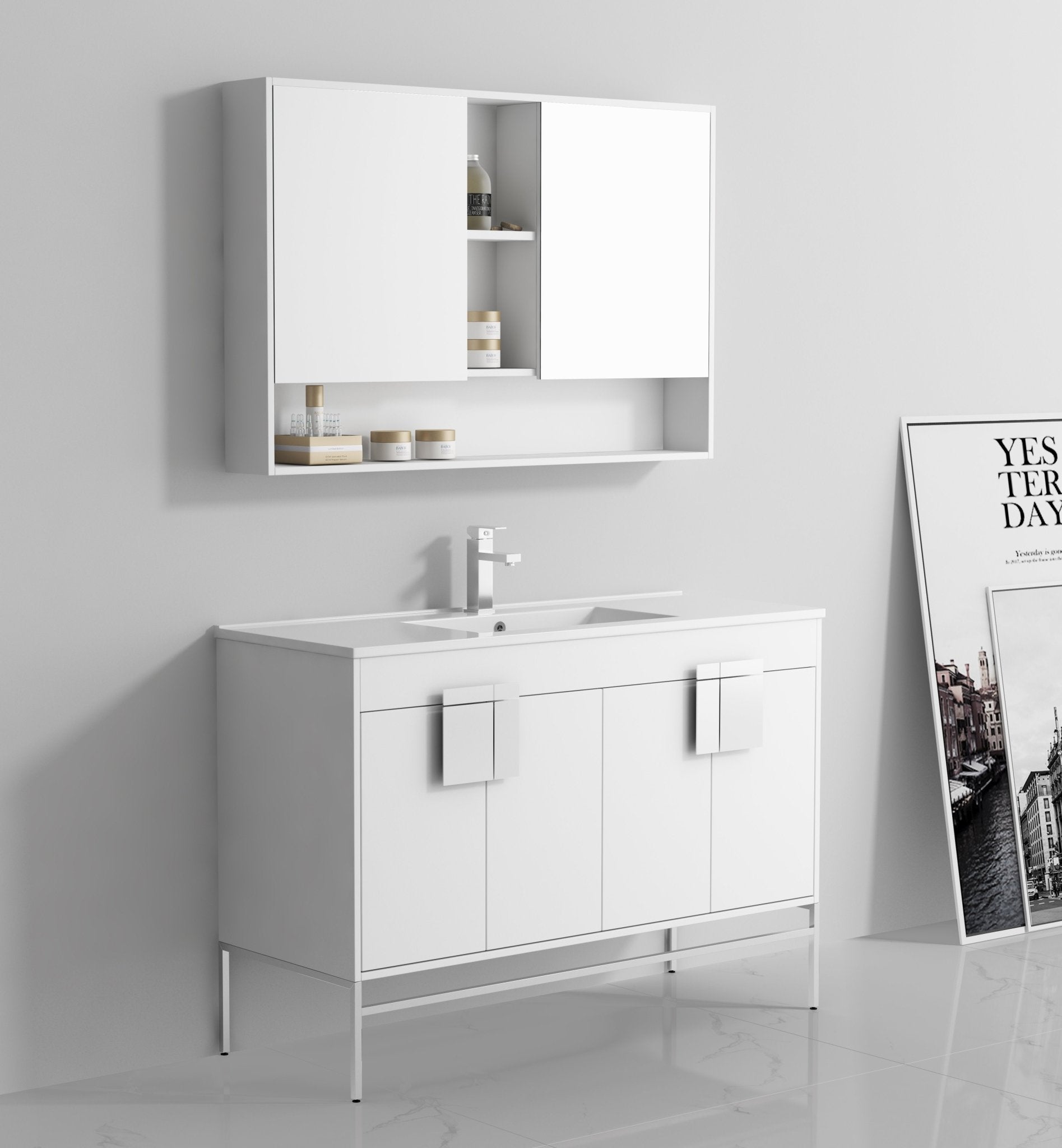 Chans Furniture CL-101WH-50SK 48" Tennant Brand Kuro Minimalistic White Single Sink Bathroom Vanity