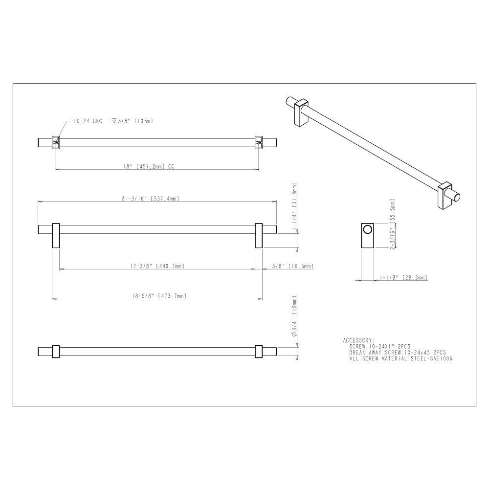 Hardware Resources 96 mm Center-to-Center Satin Nickel Larkin Cabinet Bar Pull